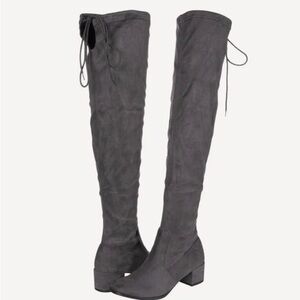 Chinese Laundry Boots Over the Knee Faux Suede Gray 6.5 Block Heel Pull on